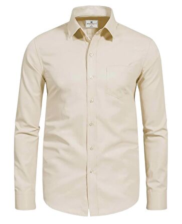 Erkek Büyük Beden 118-191 Kilo Arası İçin Uygun Cepli Klasik Gömlek Bej