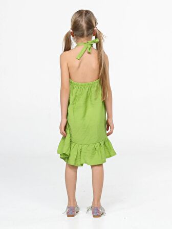 Ceylan Fırfırlı Yeşil Kız Elbise