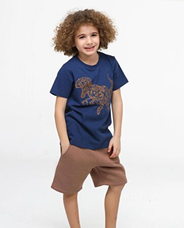 Kahve Yazılı Erkek Çocuk Şort Takım