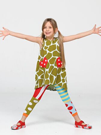 Yeşil Desenli Tunik + Çorap Tayt Takım