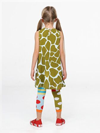 Yeşil Desenli Tunik + Çorap Tayt Takım