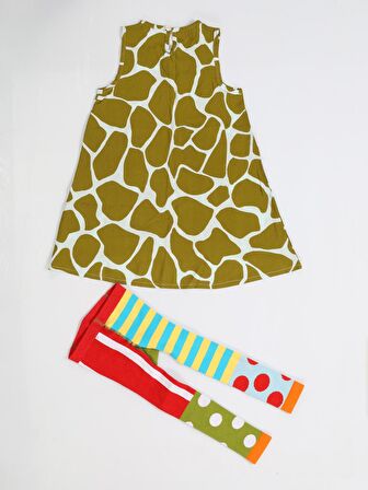 Yeşil Desenli Tunik + Çorap Tayt Takım