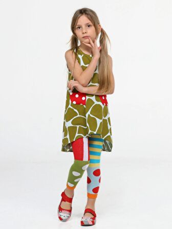 Yeşil Desenli Tunik + Çorap Tayt Takım