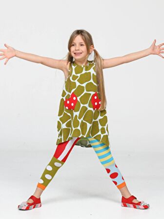 Yeşil Desenli Tunik + Çorap Tayt Takım