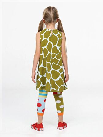 Yeşil Desenli Tunik + Çorap Tayt Takım