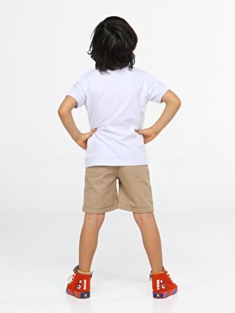 Casa Bej Gabardin Şort + Polo Tshirt Takım