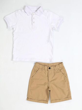 Casa Bej Gabardin Şort + Polo Tshirt Takım