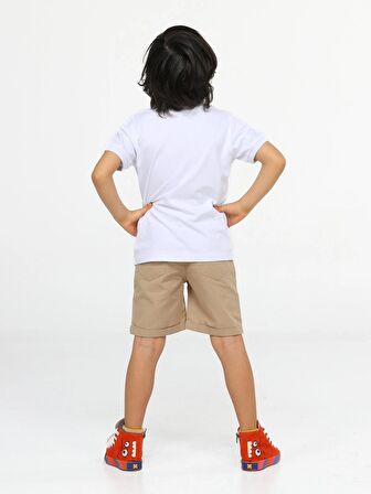 Casa Bej Gabardin Şort + Polo Tshirt Takım