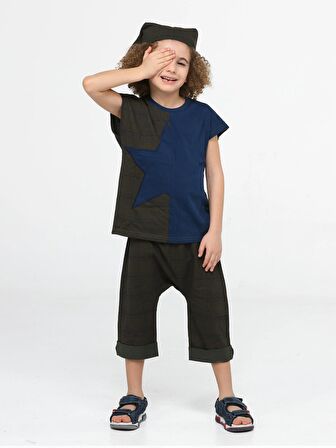 Star Khaki 3'lü Tshirt + Kapri +Bandanalı Takım 