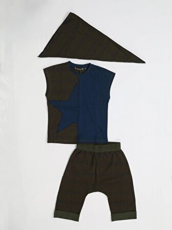 Star Khaki 3'lü Tshirt + Kapri +Bandanalı Takım 