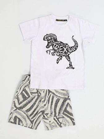 Siyah Desenli Dino Şort TakımTakım