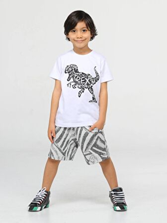 Siyah Desenli Dino Şort TakımTakım