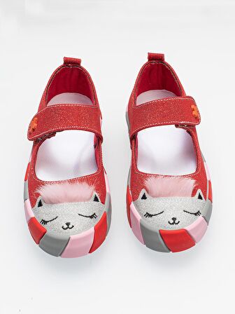 Kırmızı Simli Kedi Kız Sneaker Babet
