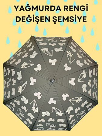 Yağmurda Rengi Değişen Gri Erkek Çocuk Çocuk Şemsiye