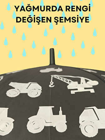 Yağmurda Rengi Değişen Gri Erkek Çocuk Çocuk Şemsiye