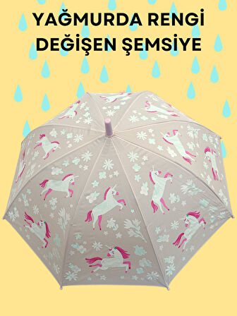 Yağmurda Rengi Değişen Toz Pembe Kız Çocuk Şemsiye