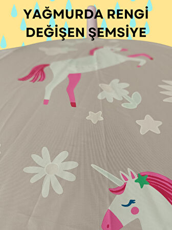 Yağmurda Rengi Değişen Toz Pembe Kız Çocuk Şemsiye