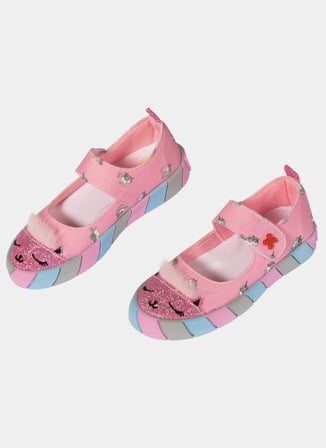 Pembe Kedi Kanvas 3D Kız Çocuk Babet