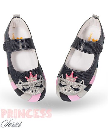 Prenses Parlak Denim Kız Çocuk Babet