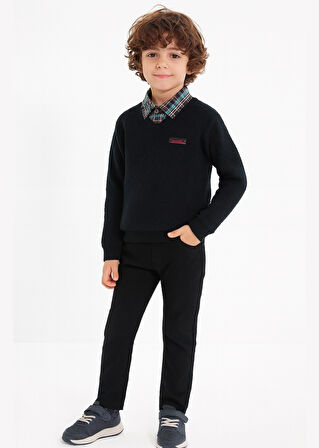 3'lü Set Siyah Triko & Gömlek & Gabardin Pantolon Erkek Çocuk