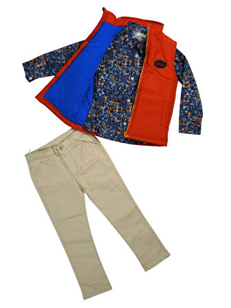 3'lü Takım Anorak Yelek & Gömlek &Gabardin Pantolon Erkek Çocuk