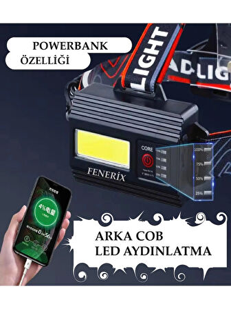 Alaska SDR-8093 Şarjlı Kafa Lambası 7 Mod Aydınlatma 30 Watt Arka Cob LED Kırmızı İkaz Işıklı