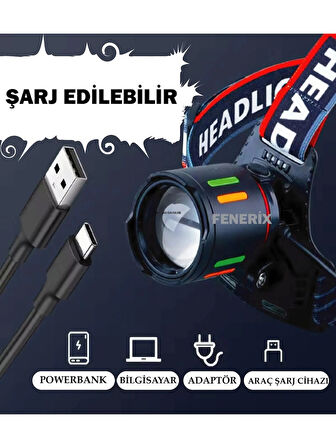 Alaska SDR-8093 Şarjlı Kafa Lambası 7 Mod Aydınlatma 30 Watt Arka Cob LED Kırmızı İkaz Işıklı
