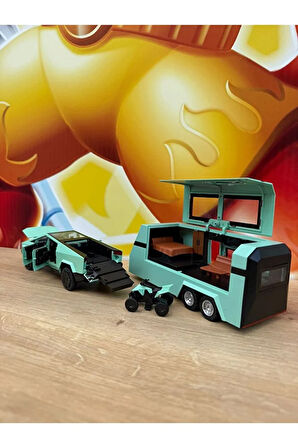 Diecast Metal Tesla Cybertruck Pickup ve Karavan Sesli Işıklı Açılan Kapılar Tesla Diecast Araba
