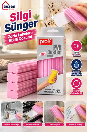 Proff PVA Silgi Sünger – Yüksek Emiş Güçlü Toz Tutucu Oluklu Temizlik Süngeri, Yıkanabilir Pratik Toz Alma Süngeri