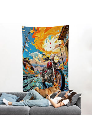 Sevimli Renkli Motor Duvar Örtüsü-7896