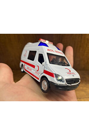 Sesli Işıklı Açılabilir Kapılar Metal Çek Bırak Oyuncak Ambulans Siren Sesli Ambulans Hızır Acil