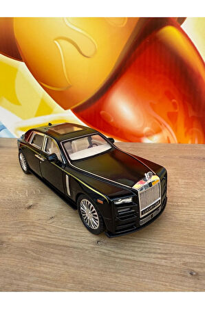 1:24 Çek Bırak Işıklı Ve Sesli Metal Rolls Royce Diecast Model Araba Siyah 23CM