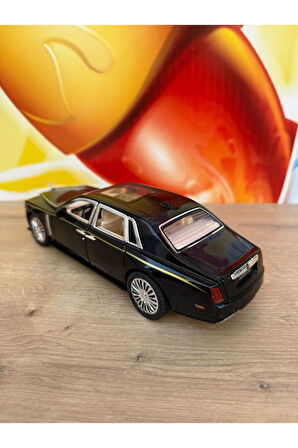 1:24 Çek Bırak Işıklı Ve Sesli Metal Rolls Royce Diecast Model Araba Siyah 23CM