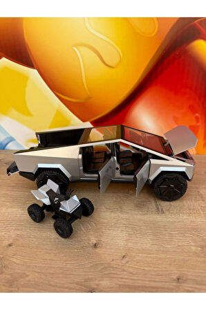1:24 Diecast Metal Tesla Cybertruck Pickup Kamyonet Jip ATV Motorlu Sesli Işıklı Açılar Kapılar