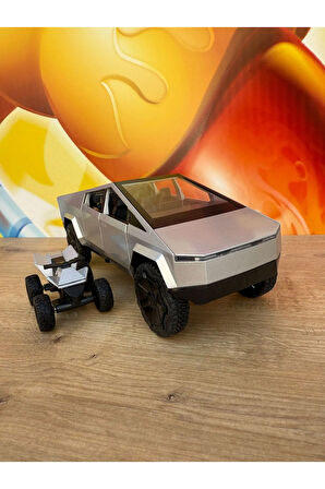 1:24 Diecast Metal Tesla Cybertruck Pickup Kamyonet Jip ATV Motorlu Sesli Işıklı Açılar Kapılar