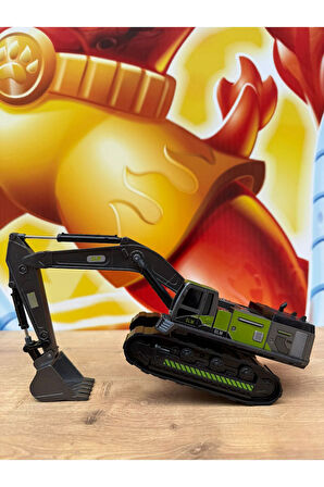 Sürtmeli İnşaat Araçlar Serisinden Metal Oyuncak Kepçe Yeşil Ekskavatör Kepçe İş Makinesi Dozer