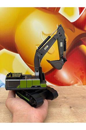 Sürtmeli İnşaat Araçlar Serisinden Metal Oyuncak Kepçe Yeşil Ekskavatör Kepçe İş Makinesi Dozer