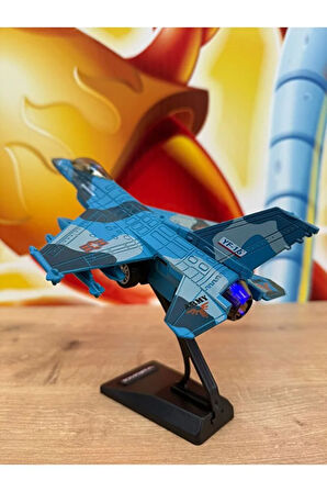 F16 Savaş Uçağı Sesli Işıklı Metal Jarjlı (Buhar Atar) Metal F16 Uçak Standlı Hediyelik Araçlar