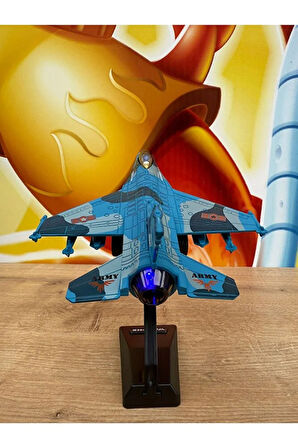 F16 Savaş Uçağı Sesli Işıklı Metal Jarjlı (Buhar Atar) Metal F16 Uçak Standlı Hediyelik Araçlar