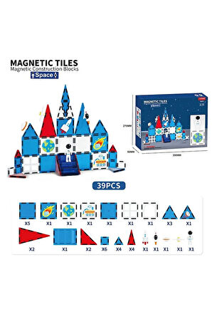 Manyetik Yapı Blokları 39 Parça Çocuklar İçin Eğitici Oyuncak Uzay Astronot Set Manyetik Karo Set