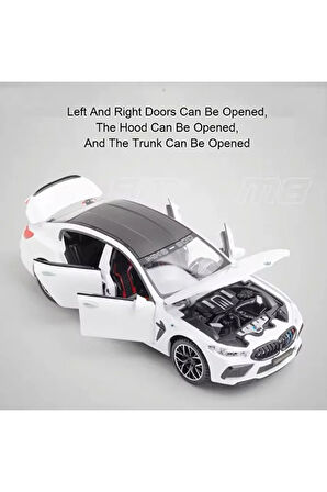 Bmw M8 Diecast Metal 1.24 Ölcek Araba Kapı Bagaj Kaput Açılır Beyaz BMW Spor Araba