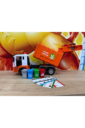 Oyuncak Çöp Kamyonu Konteynırlı Büyük Full Fonksiyonlu Sesli Işıklı Damperli Temizlik Arabası