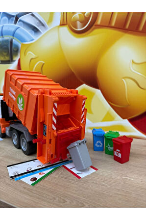 Oyuncak Çöp Kamyonu Konteynırlı Büyük Full Fonksiyonlu Sesli Işıklı Damperli Temizlik Arabası