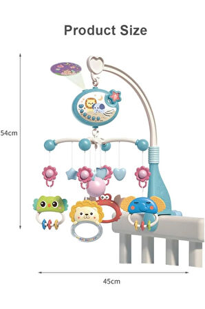Pilli Işıklı Müzikli Projektörlü Kumandalı Sabitlemeli Dönence Çıngıraklı Dişlikli Bebek Yatıştırıcı
