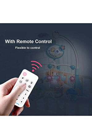 Pilli Işıklı Müzikli Projektörlü Kumandalı Sabitlemeli Dönence Çıngıraklı Dişlikli Bebek Yatıştırıcı