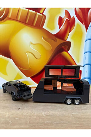 Tesla Cybertruck Diecast + Tesla Karavan Oyuncak Tesla Diecast Model Araba 3'Lü Set Sesli Işıklı