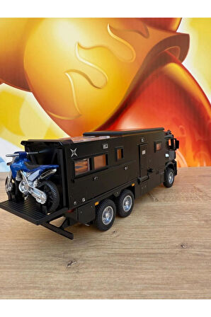 Mercedes Tır Kamyon Karavan Model Metal Motorlu Işıklı Sesli 23 Cm Siyah Oyuncak Mercedes Karavan