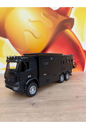 Mercedes Tır Kamyon Karavan Model Metal Motorlu Işıklı Sesli 23 Cm Siyah Oyuncak Mercedes Karavan