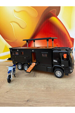 Mercedes Tır Kamyon Karavan Model Metal Motorlu Işıklı Sesli 23 Cm Siyah Oyuncak Mercedes Karavan