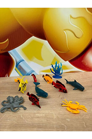 11 Parça Deniz Okyanus Hayvanları Seti Eğitici Set Oyuncak Hayvanlar Balık Ahtapot Mini Boy